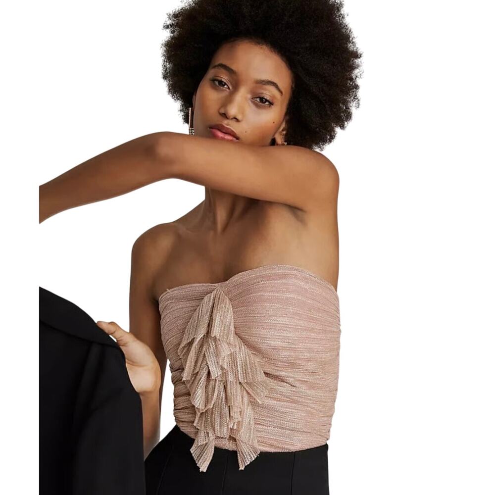 ANTHROPOLOGIE MAEVE Women’s Pink Metallic Ruffle Front Tube Top XL